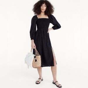 J.Crew 100% Linen Square Neck Smocked Daydream Dress Midi